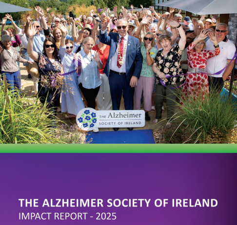 Cover photo of Alzheimer Society of Ireland Impact Report featuring a group of people outdoors.